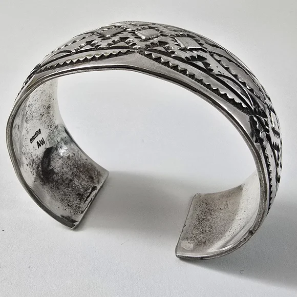 Handcrafted Sterling Silver Native American Cuff Bracelet – A Legacy in Metal - Picture 9 of 12